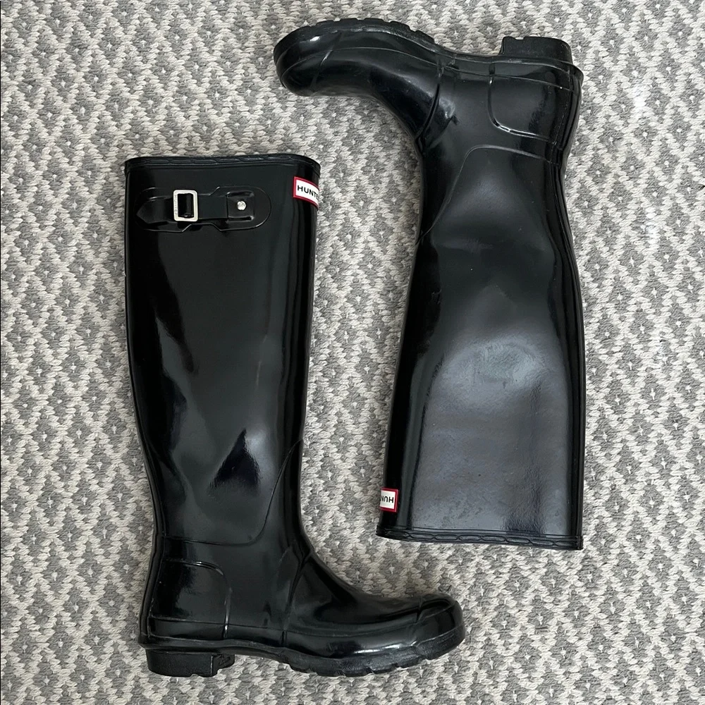 Hunter Glossy Black Rain Boots Tall Height
